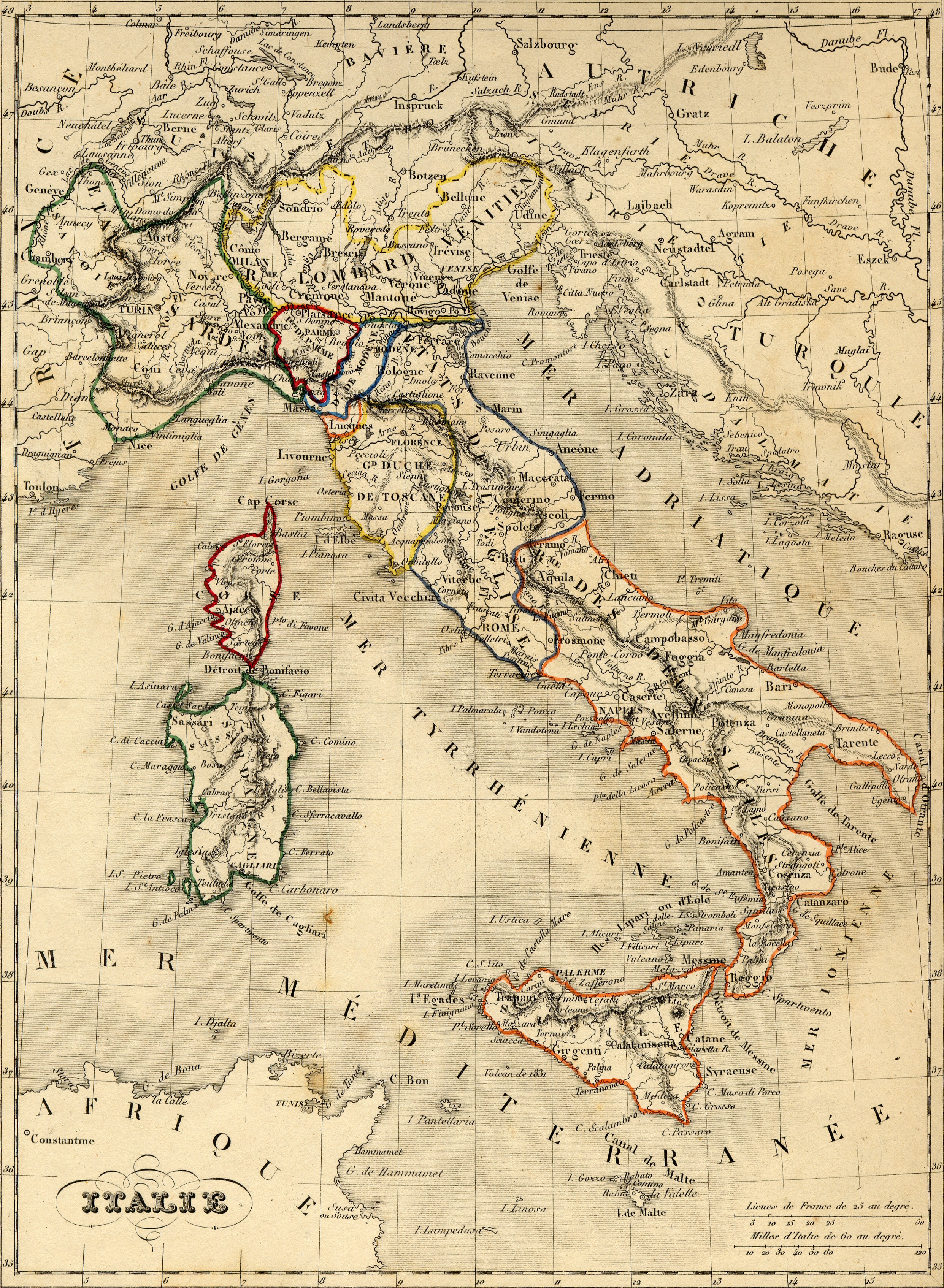 carte de l'Italie de 1843 dressee par Alexandre Vuillemin