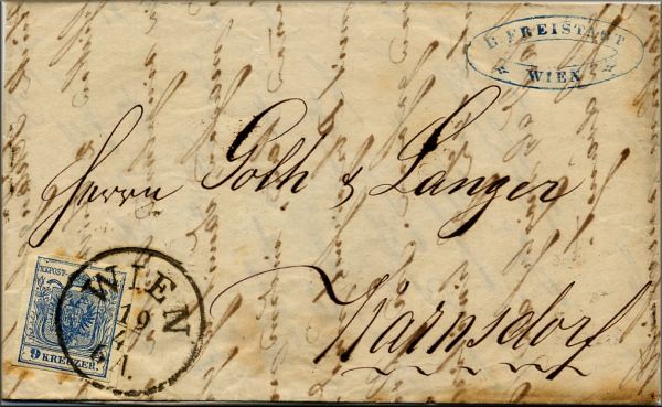 lettre ancienne (avec timbre poste et cachets) Vienne / Wien --> Warnsdorf / Varnsdorf 19/04/1852