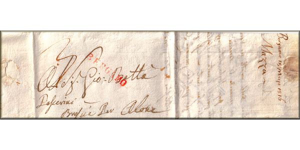 lettre ancienne (sans timbre poste avec 1 cachet) de Bergamo / Bergame --> Alone (Lombardie - Italie) du 13 mars1816