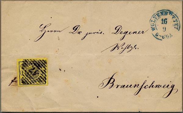 lettre ancienne (avec timbre poste et cachets) Wolfenbutten --> Braunschweig  16 septembre 1856