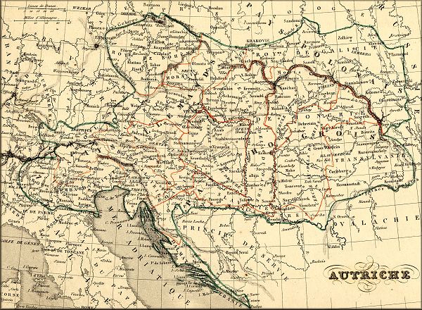 empire des Habsbourg - empire d'Autriche / Austria / Osterreich - Oesterreich - carte geographique ancienne de 1843