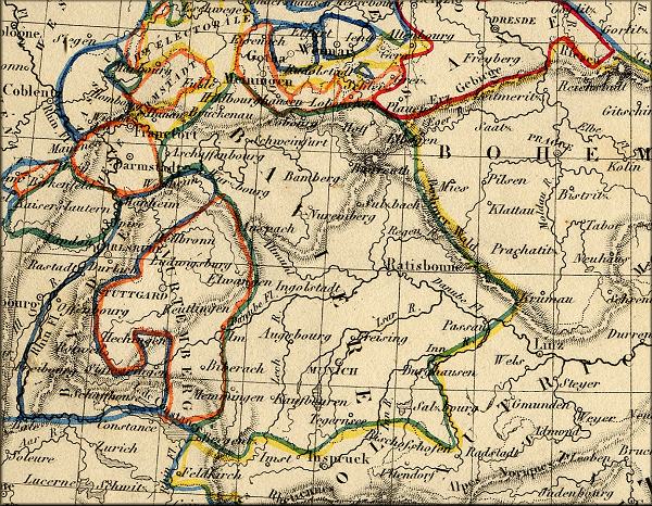 Baviere / Bayern (Allemagne) - carte geographique ancienne de 1843