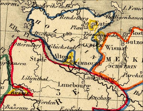 Hambourg / Hamburg - carte geographique ancienne de 1843