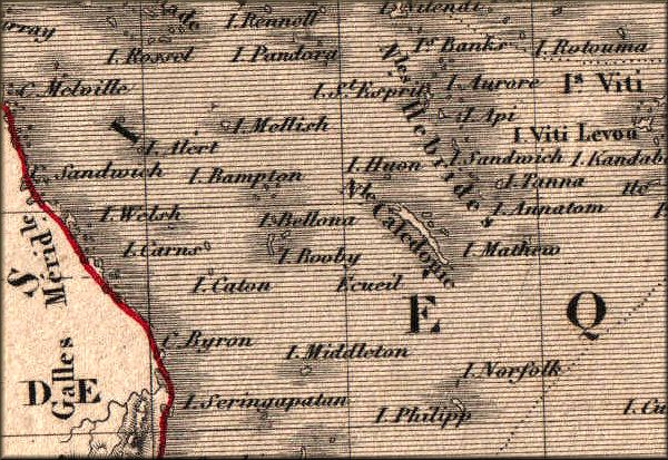 Nouvelle Calédonie - Océan Pacifique Sud - carte geographique de 1843