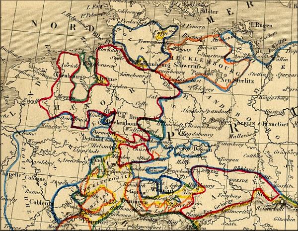 Confédération de l'Allemagne du Nord - carte geographique ancienne de 1843