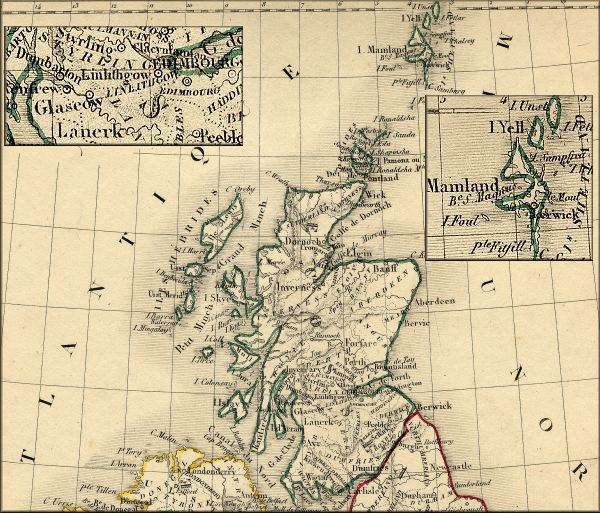 Ecosse / Scotland / Caledonie / Alba - Royaume Uni de Grande Bretagne / United Kingdom of Great Britain - carte geographique ancienne (atlas d'Alexandre Vuillemin - Paris 1843)