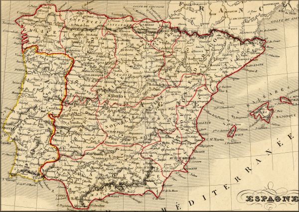 Espagne / Spain / Espana : carte geographique ancienne de 1843