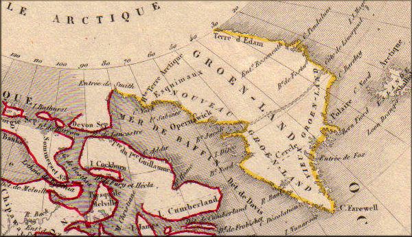 Groenland / Greenland / Kakaallit Nunaat - carte geographique ancienne (atlas de 1843)