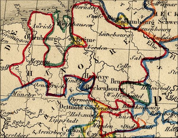 Hanovre / Hannover - carte geographique ancienne de 1843
