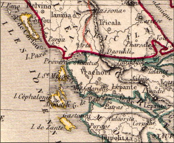 iles Ioniennes (Grece) - carte geographique ancienne (atlas de 1843)
