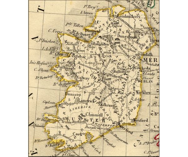 Irlande / Ireland / Eire - carte geographique ancienne (atlas de 1843)