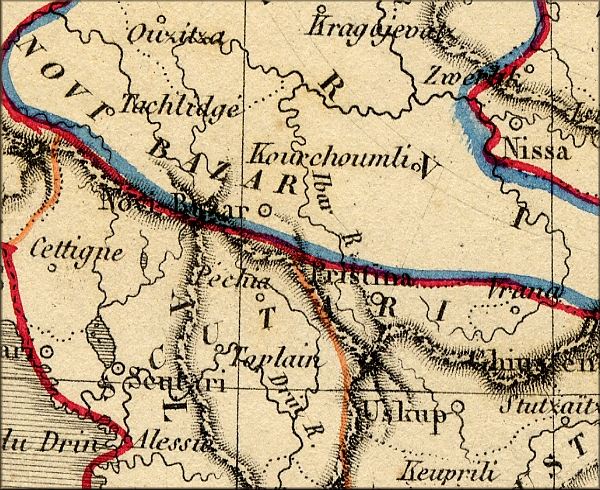 Serbie / Srbija / Serbia / Servie / Yougoslavie - carte geographique ancienne (atlas d'Alexandre Vuillemin - Paris 1843 et carte d'etat major de l'armee d'Autriche)
