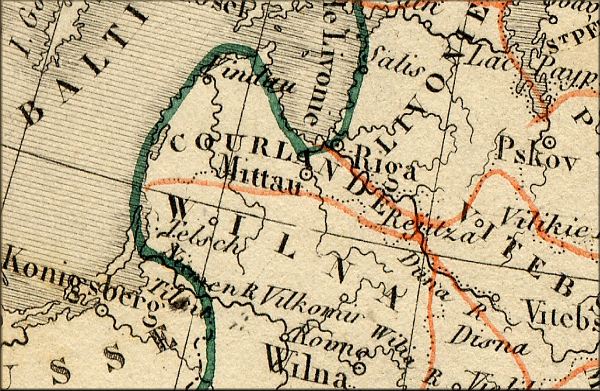 Lettonie / Latvia / Latvija / Lettland - Riga - carte geographique ancienne (atlas francais de 1843)