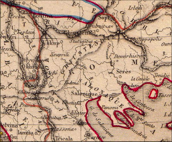Macedoine (Grece) - carte geographique ancienne (atlas de 1843)