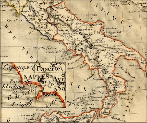 Royaume de Naples / Napoli - Italie / Italia / Italy - carte geographique ancienne (atlas d'Alexandre Vuillemin - Paris 1843)