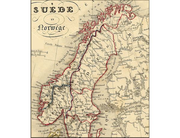 Norvege / Norge / Noreg / Norway - carte geographique ancienne francaise de 1843