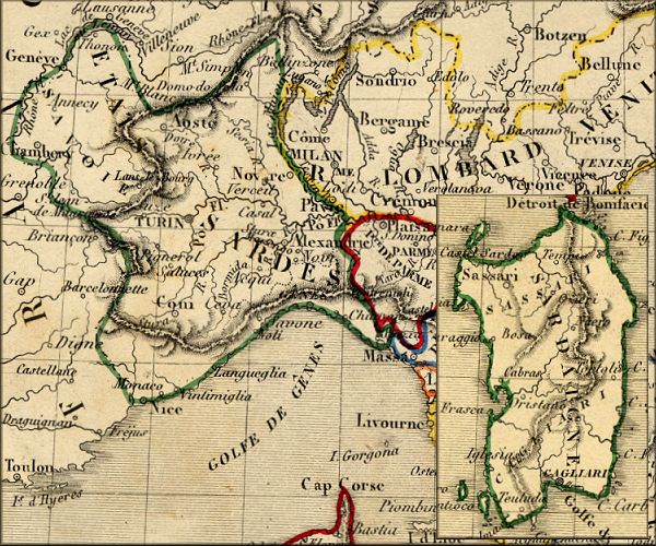 Piemont Sardaigne / Piemonte Sardegna / Sardinia - Italie / Italia / Italy - carte geographique ancienne (atlas d'Alexandre Vuillemin - Paris 1843)