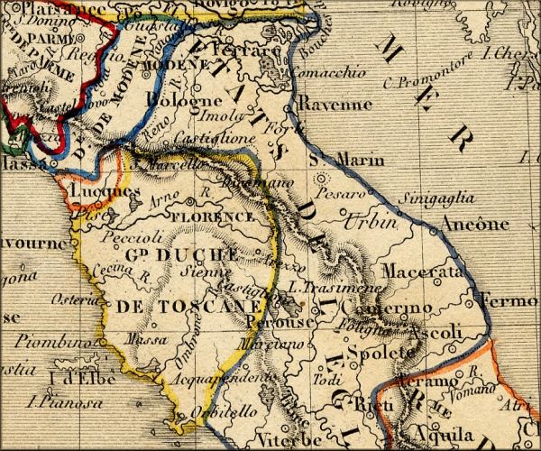 Emilie Romagne / Emilia Romagne - Italie / Italia / Italy - carte geographique ancienne (atlas de 1843)