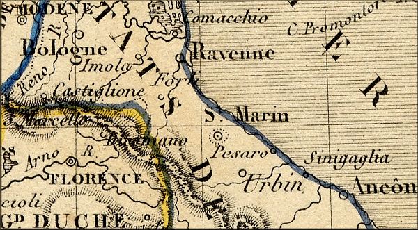 Republique de Saint Marin / San Marino - carte geographique ancienne francaise (atlas de 1843)
