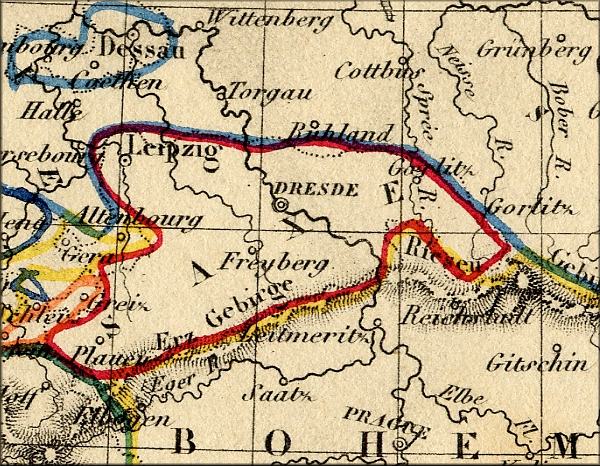 Saxe / Saxony / Sachsen (Allemagne) - carte geographique ancienne de 1843