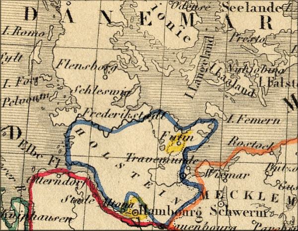 Holstein (Allemagne) - carte geographique ancienne de 1843
