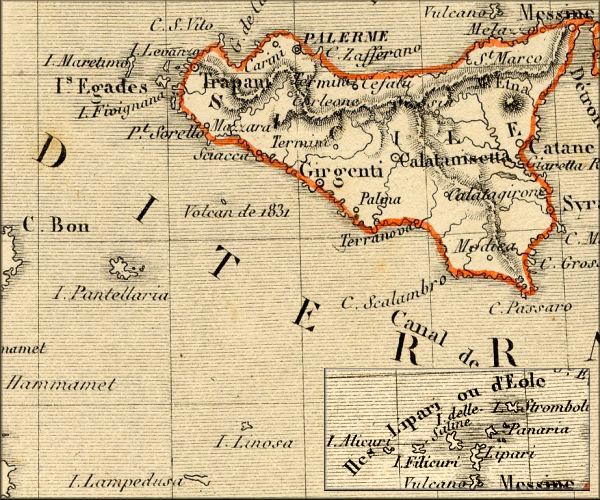 Sicile / Sicilia - Italie / Italia / Italy - carte geographique ancienne (atlas d'Alexandre Vuillemin - Paris 1843)