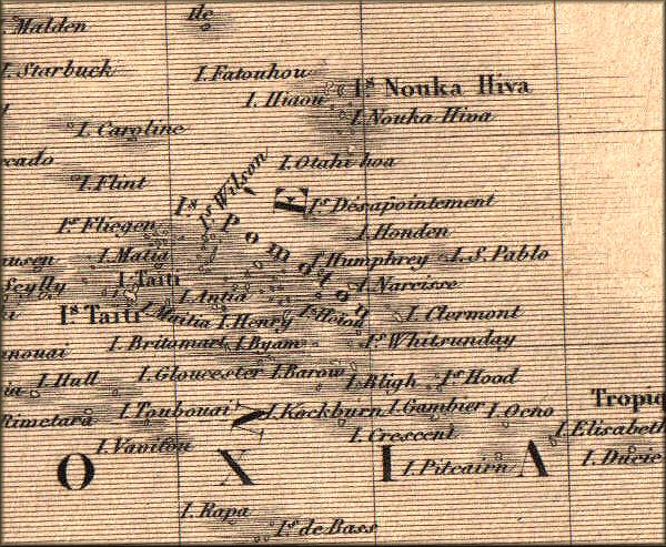 Tahiti & Polynésie française - Océanie - Pacifique - carte geographique ancienne de 1843