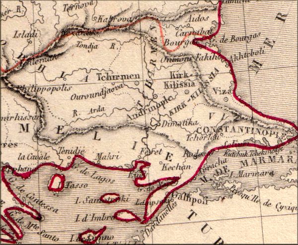Thrace (Grece / Greece) - carte geographique ancienne (atlas de 1843)