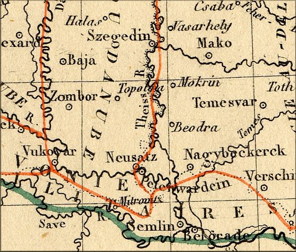Voivodine / Vojvodina - Serbie / Srbija / Serbia / Servie / Yougoslavie - carte geographique ancienne (atlas d'Alexandre Vuillemin - Paris 1843 et carte d'etat major de l'armee d'Autriche)