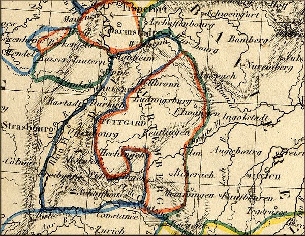 carte geographique ancienne du Wurtemberg / Wurttemberg - Allemagne