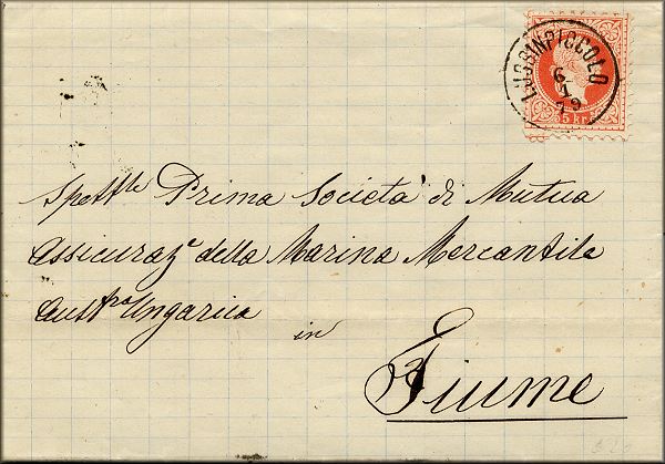 lettre ancienne (avec 1 timbre poste et 1 cachet postal) Lussinpiccolo / Mali Losinj (Croatie / Hrvat) --> Fiume / Rijeka  (Istrie - Croatie / Hrvat) - 06/01/1879