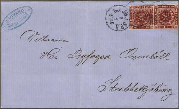 lettre ancienne (avec timbres poste et cachets postaux) Copenhague / Kjbenhavn (Danemark) --> Stubberkjbing / Stubbekoping - 21/06/1868