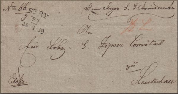 lettre ancienne (sans timbre poste avec cachet postal) de Stry / Stryy / Stryj (Galicie / Galizien - Ukraine) --> Leutschau / Levoca (Galicie / Galizien - Slovaquie) du 24 avril 1849