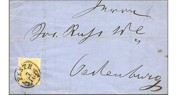 lettre ancienne (avec 1 timbre poste et 1 cachet) : Pesht  / Pest / Budapest (Hongrie) --> Oldenburg / Oldenbourg (Allemagne)  - 07/10/1860