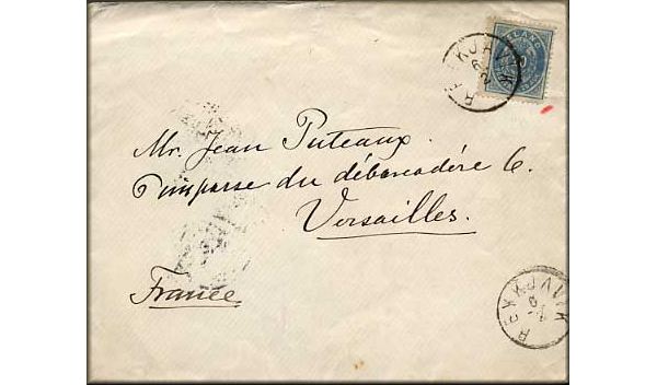 lettre ancienne (avec 1 timbre poste et 2 cachets) : Reykjavik (Islande)  --> Versailles (Yvelines - France) via Edimbourg (Ecosse) - 06/02/1894