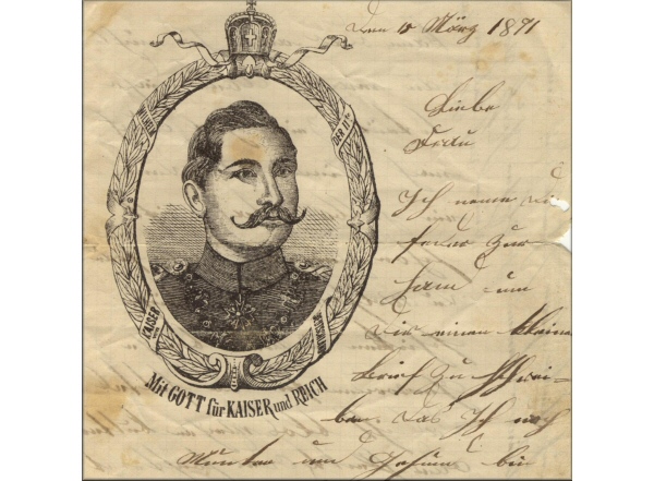 lettre ancienne du 18 mars 1871 avec effigie du Kaiser Guillaume II / Wilhelm II