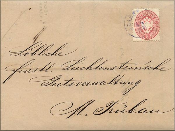 lettre ancienne (avec 1 timbre poste et 1 cachet postal) d'Adamsthal / Adamov (republique tcheque) du 13 octobre 1863 [administration du prince de Liechtenstein]