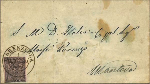 lettre ancienne (avec 1 timbre poste et 1 cachet) : Fiorenzuola d'Arda (Emilie Romagne - Italie) --> Mantova / Mantoue (Lombardie - Italie) - 1er juillet 1853
