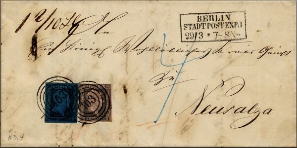 lettre ancienne (avec deux timbres poste et cachets) Berlin (Prusse - Allemagne) --> Neusatz / Neustaza / Novi Sad (Hongrie / Serbie) - 29 mars 1857