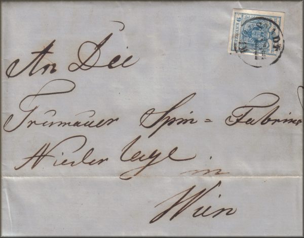 lettre ancienne (avec timbre poste autrichien et cachet postal) de Kronstadt / Cronstadt / Brasov (Transylvanie / Siebenbuergen / Erdely / Ardeal - Roumanie) --> Vienne / Wien (Autriche) du 17 novembre 1856