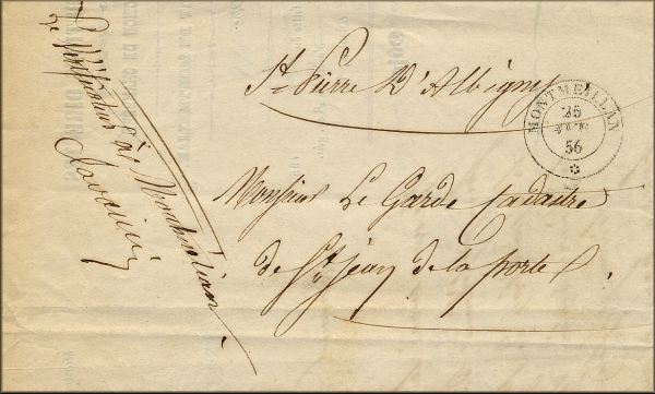 lettre ancienne (sans timbre poste avec cachets postaux) Montmelian (Savoie - France) --> Saint Jean de la Porte - 25/04/1856