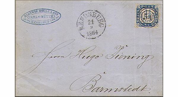 lettre ancienne (avec timbre poste et cachets postaux) Rendsburg (Schleswig - Allemagne) --> Barmstedt (Schleswig - Allemagne) du 21 septembre 1864