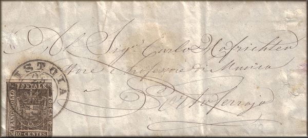 lettre ancienne (avec 1 timbre poste et 1 cachet) de Pistoia (Toscane - Italie) --> Portoferraio (ile d'Elbe - Toscane - Italie) - 29 janvier 1860