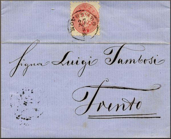 lettre ancienne (avec 1 timbre poste et 1 cachet postal) de Rovereto (Trentin Haut Adige - Italie) --> Trento / Trente (Trentin Haut Adige - Italie) - 27 avril 1864
