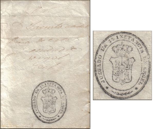 lettre ancienne (sans timbre poste avec cachet judiciaire) de Urgel (Seu d'Urgell / Seo d'Urgel) (Catalogne / Espagne - proximite Andorre) --> Urgel (Seu d'Urgell / Seo d'Urgel)