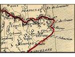 la principaute d'Andorre (Andorra) absente de cette carte geographique ancienne pourtant detaillee de la frontiere entre la France et l'Espagne