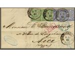 lettre ancienne (avec 4 timbres poste et avec cachets postaux) de Konigsberg / Koenigsberg / Kaliningrad (Prusse orientale / Russie) --> Nice / Nizza  (France) via Erquelines du premier decembre 1868