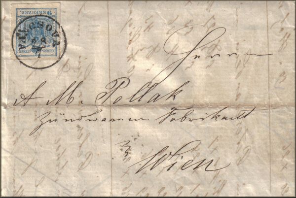 lettre ancienne (avec timbre poste d'Autriche et avec cachet postal) de Pancsowa / Pancsova / Pancevo / Pancsova / Panesowa / Panesova / Panasowa / Panasova (Voivodine / Vojvodina - Serbie / Srbija / Serbia) --> Wien / Vienne (Autriche) du 28 juillet 1858